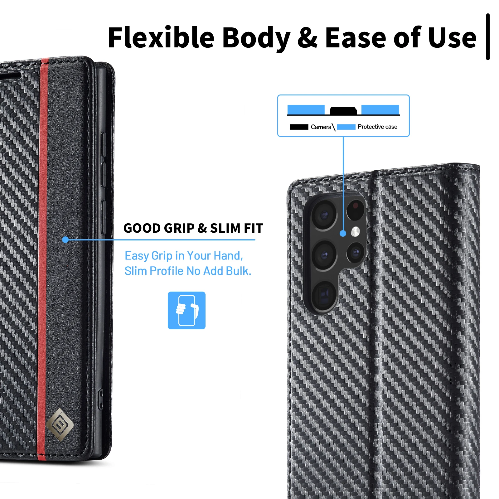 Leather Phone Case Carbon Fiber Leather Case Samsung Galaxy S25 S24 S23 Ultra S22 S21 S20 FE S10 S9 Plus Note 20 + Business Wallet Card Cover