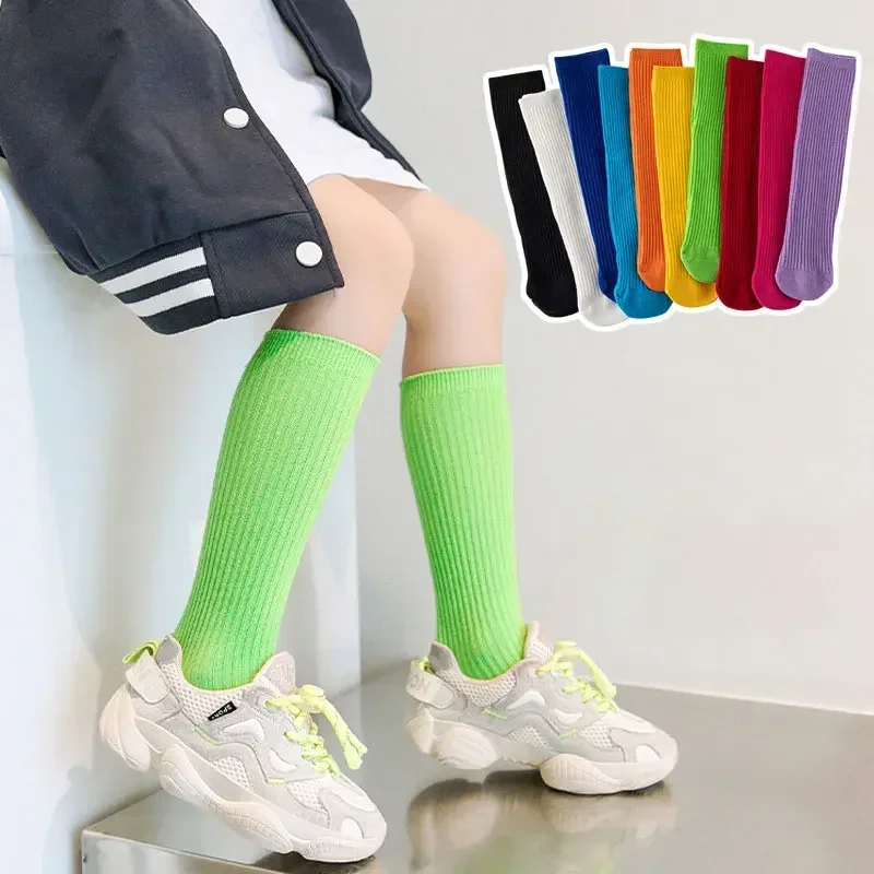 Boy Girl Striped Cotton Sock Knee High Sock for Kids Girls Korean Fashion Simplicity Solid Color Calf Sock for Children 6