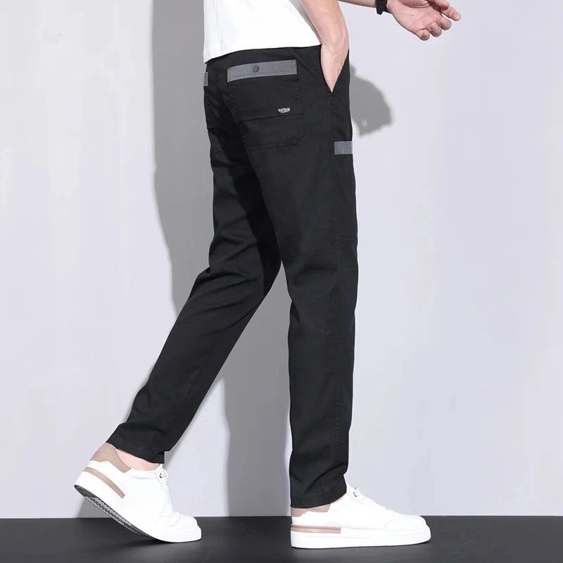 남성용 캐주얼 긴바지, 슬림핏 폴리에스테르 바지, 패셔너블 남성 바지, 2024 여름 신상