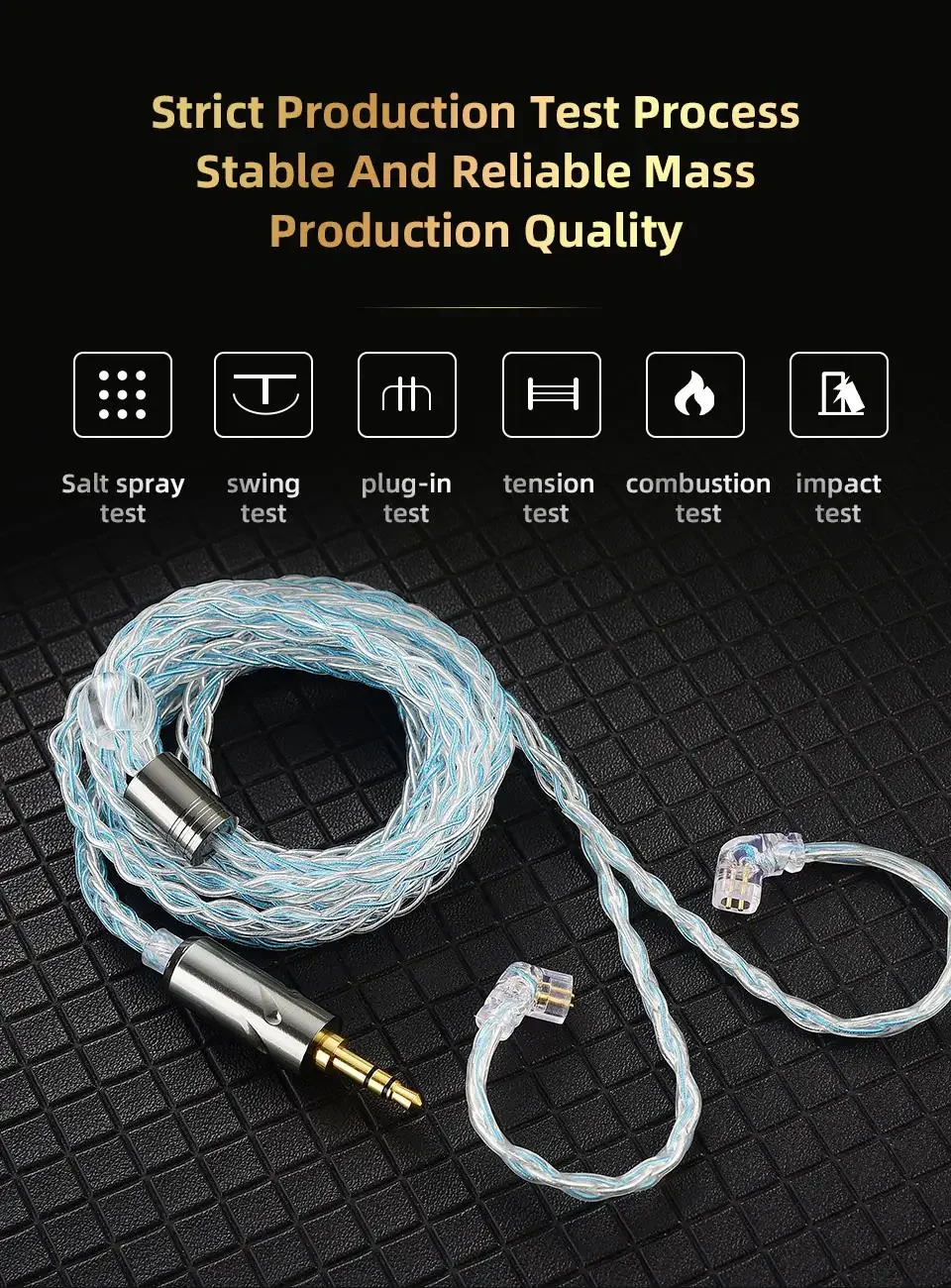 KZ Symphony、QKZ T1 QKZ T1 8 Core TC Silver Plated Hifi Earphone Cable 3.5mm