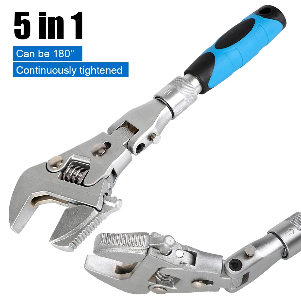

Household Maintenance Pulley Wrench 5 In 1 10 Inch Ratchet Wrench 180 Degree Folding Adjustable Torque Wrench Manual Tool
