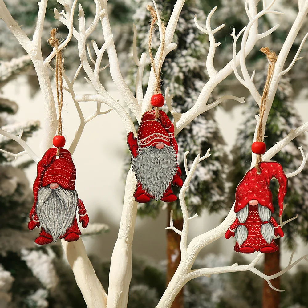 Christmas Decorations 9/12pcs Christmas Dwarf Wooden Pendant Christmas Tree Hanging Ornaments New Year Gift Decorations Noel Home Decor