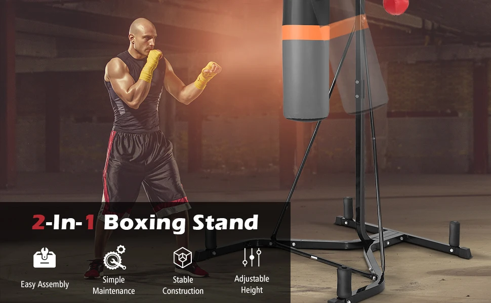Punching Bag with Stand Adult, Freestanding Boxing Machine with Height Adjustable Speed Ball & Sandbag, Pre Filled Heavy