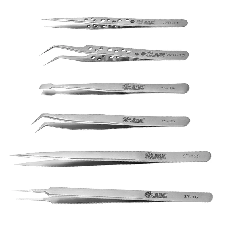 Precision Industrial Tweezers Anti-static Magnetic Stainless Steel Tweezers Set For Electronics Soldering Maintenance Hand Tools precision tweezers tweezer tool esd anti static tweezers soldering tweezers