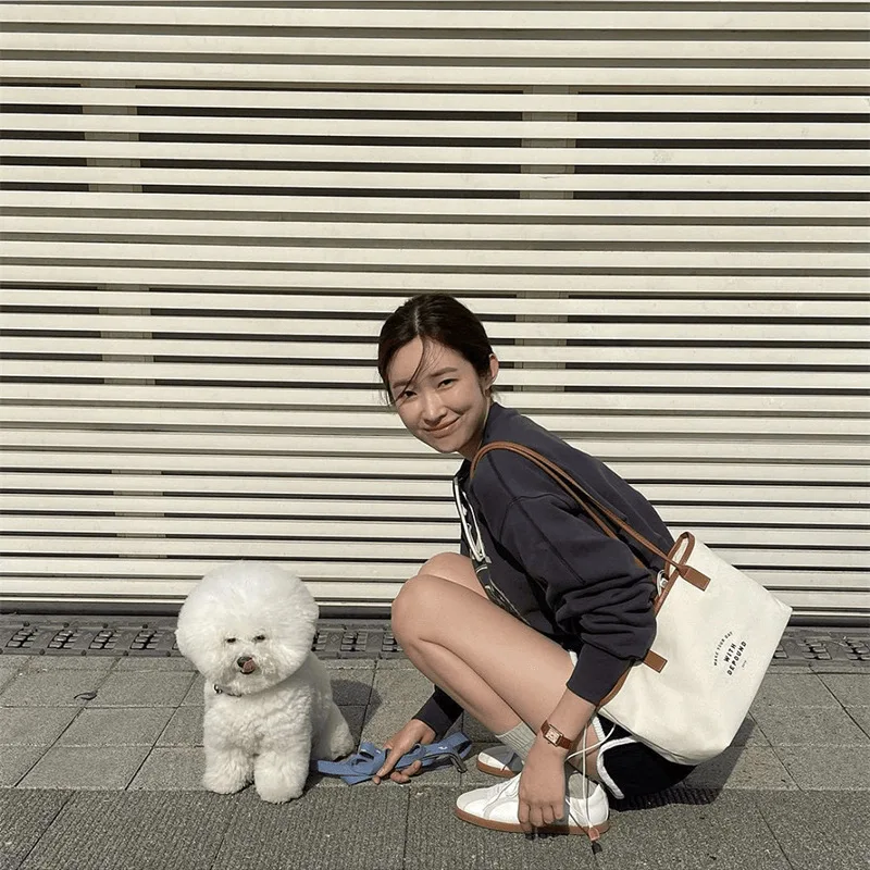 Casual Canvas Drawstring Shoulder Tote Bag for Women