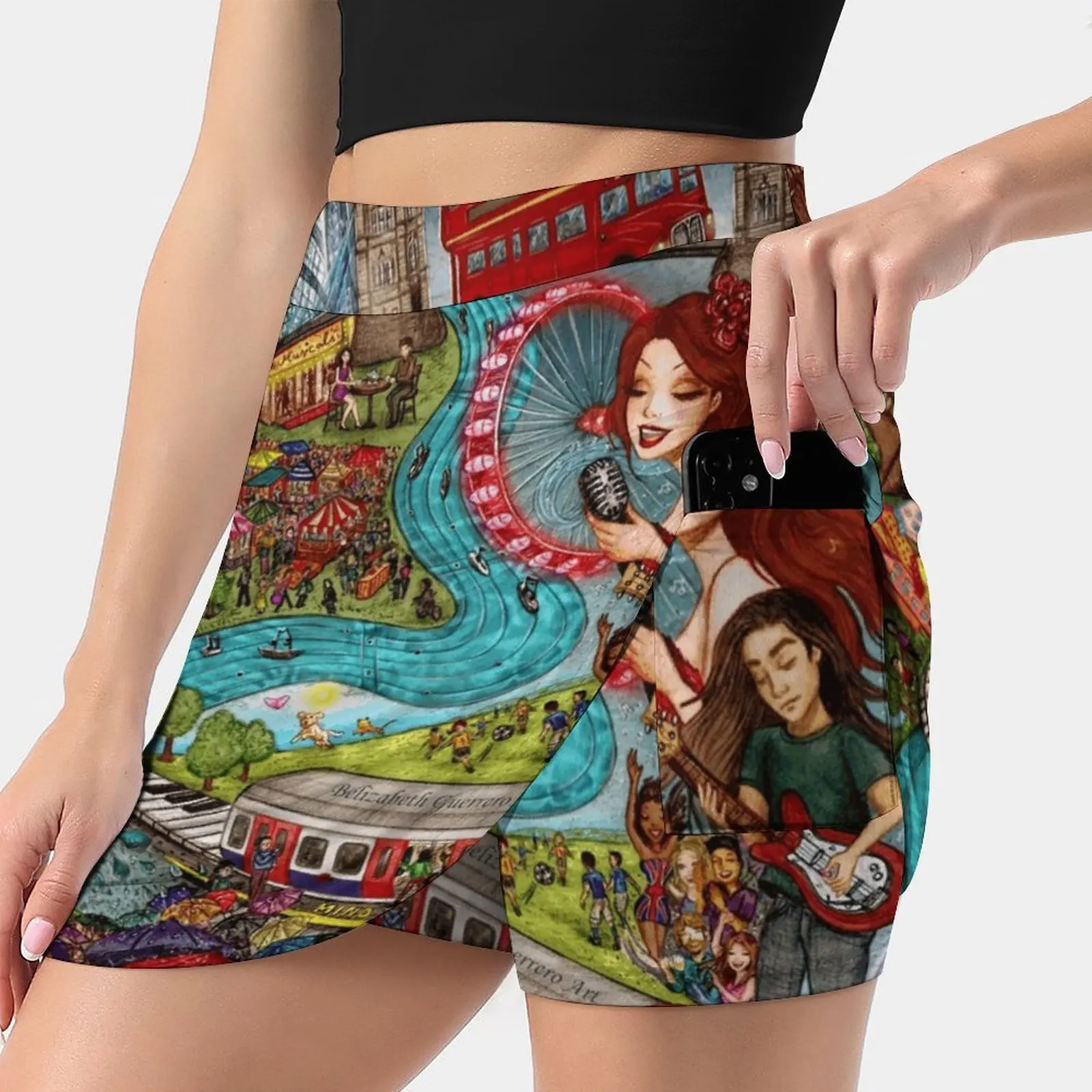 

Юбка женская трапециевидная с карманами, принтом и принтом музыки