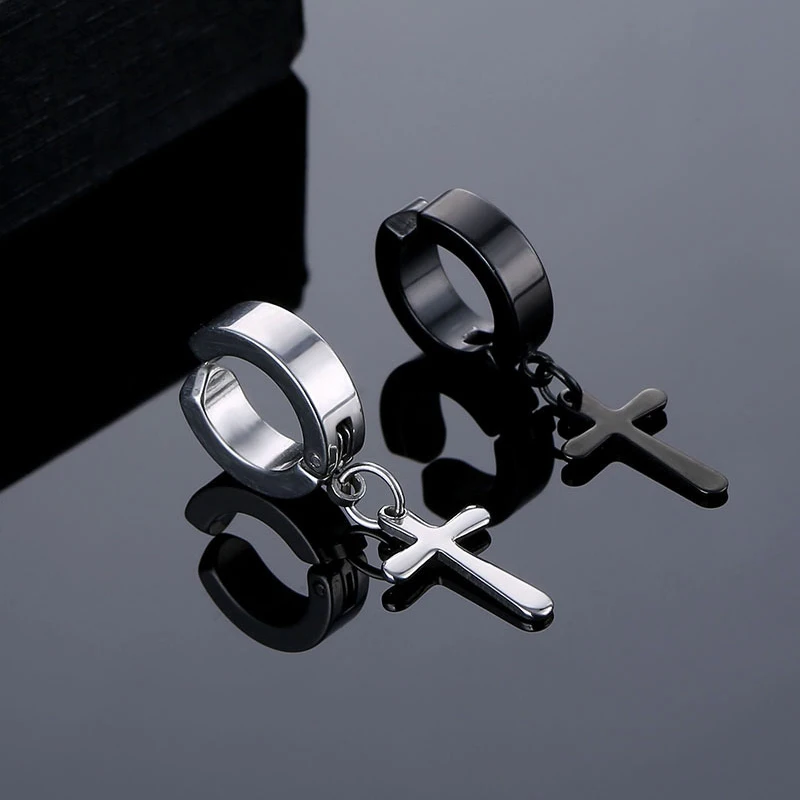 1/16 Pairs Magnetic Stud Earrings Men Stainless Steel Non-Piercing Cross Dangle Hoop Earrings Unisex CZ Magnet Clip on Earring 5