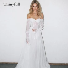 

Thinyfull Long A Line Sweetheart Lace Wedding Dress 2022 Long Sleeves Off Shoulder Boho Bridal Bride Gowns Dress Robe de mariee