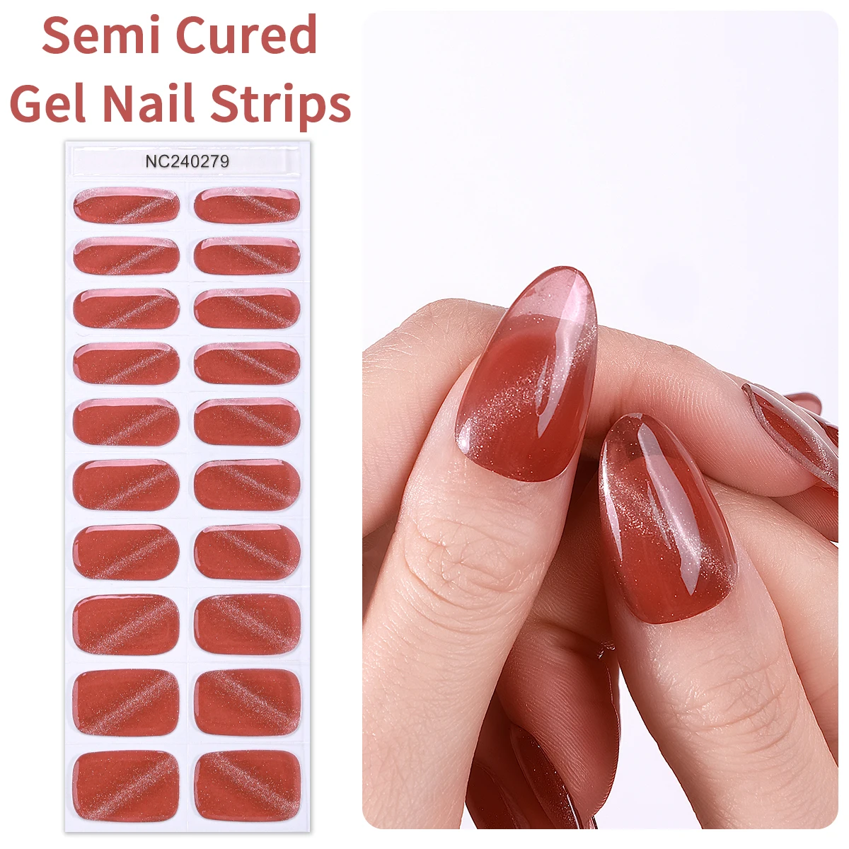 20tips Shiny Semi-Cured Gel Nail Strips Cat Eye Gradient Nail Art Sticker Press on Nails Gel UV Wraps for Manicure Decoration 2