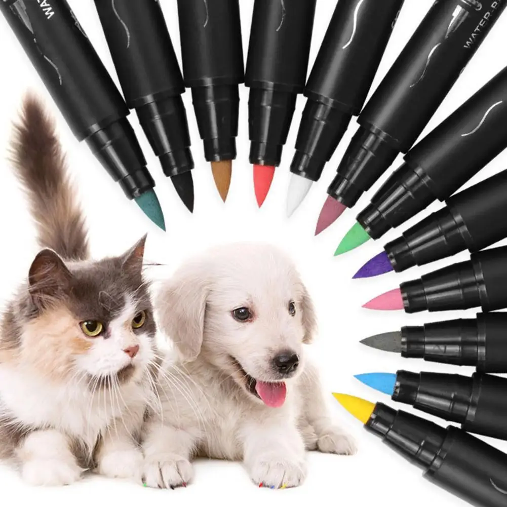 12 Bright Colors Pet Nail Art Pen Pet Paw Nail Art Kit 12-color Quick Dry Pen Set for Puppy Cat Soft for Small
