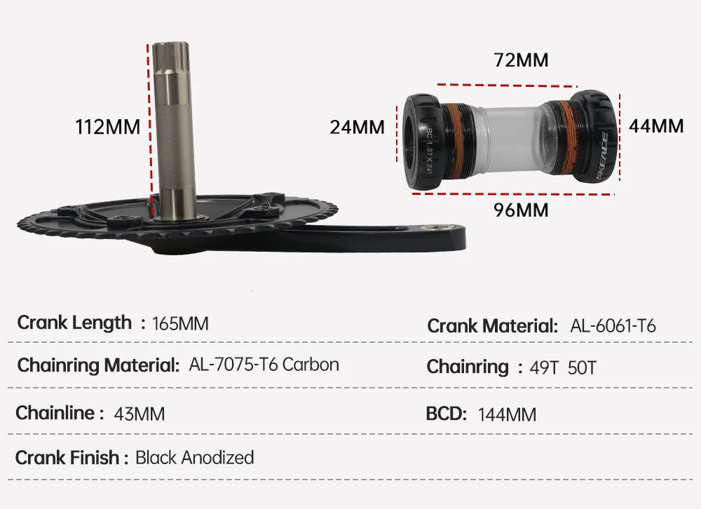 Description Picture 4 of itemSKEACE Break The Wind Hollowtech Crankset, Fixie Crank, Fixed Gear Bike, Track Bicycle CNC Carbon Chainwheel, 49T, 165mm, 144BCD
