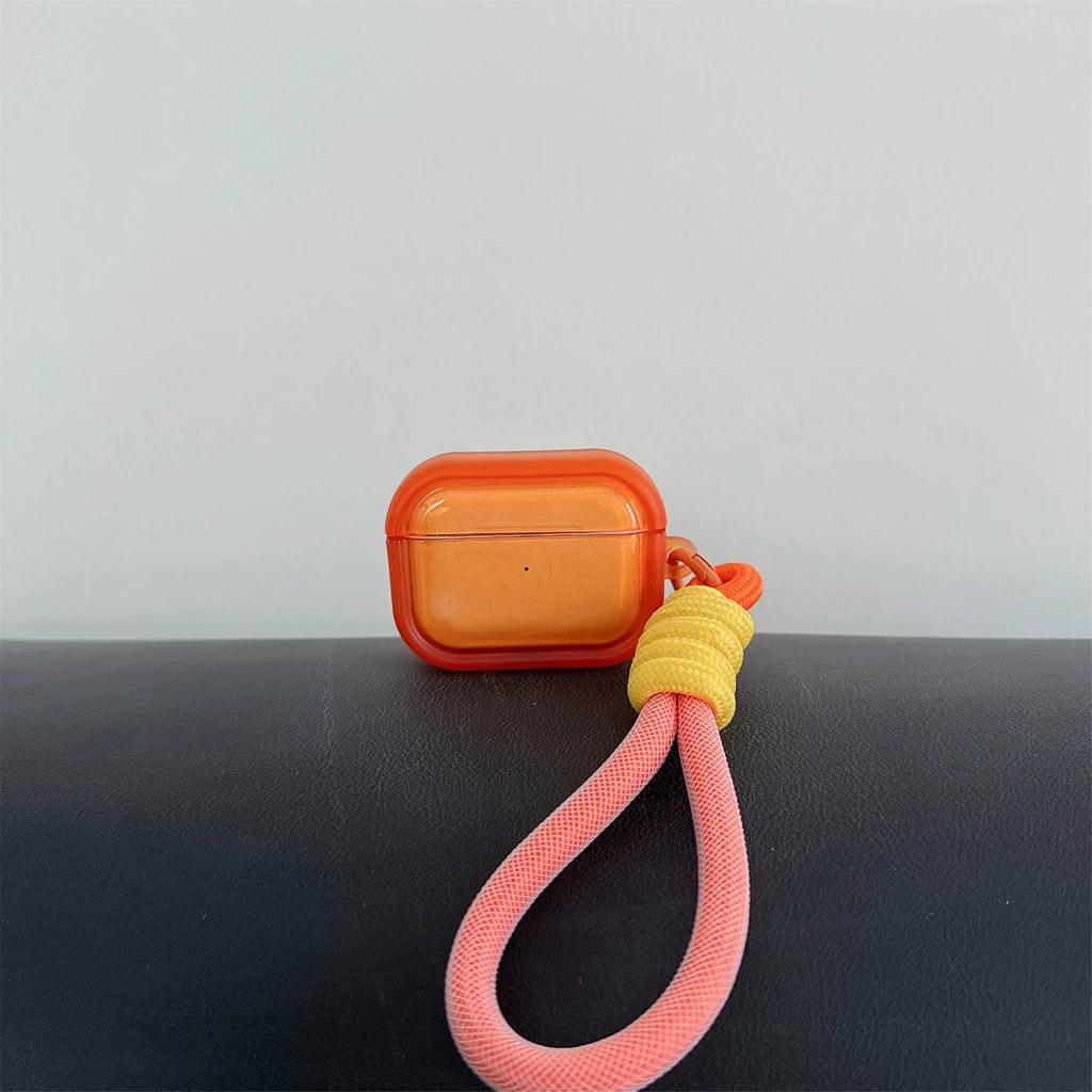 Translucent Orange and Blue Rectangle Lanyard Earphone Protective Case