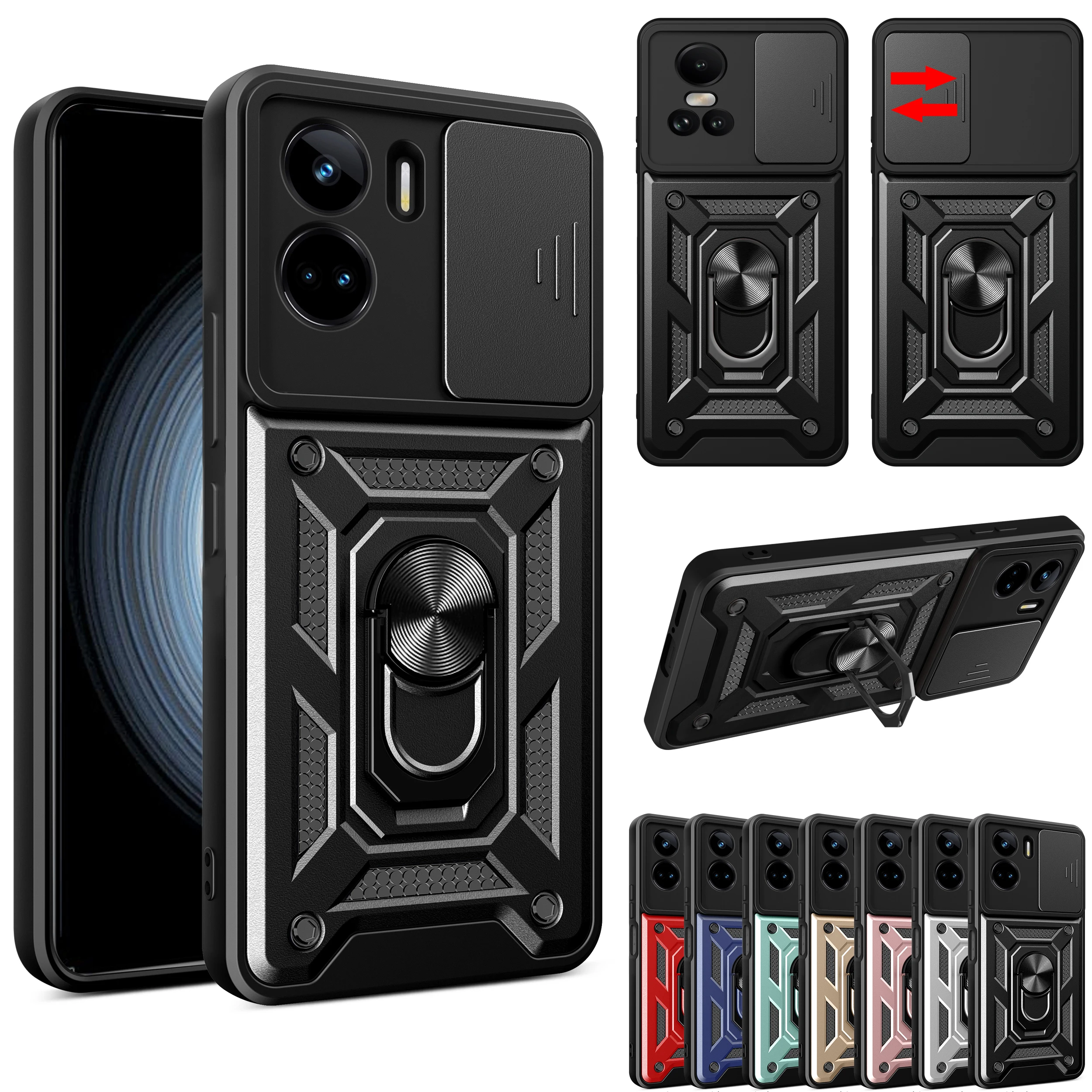 

For Honor 90 Shockproof Phone Case Hybrid Ring Armor Magnetic Holder Stand Camera Protection Lens Cover KickStand