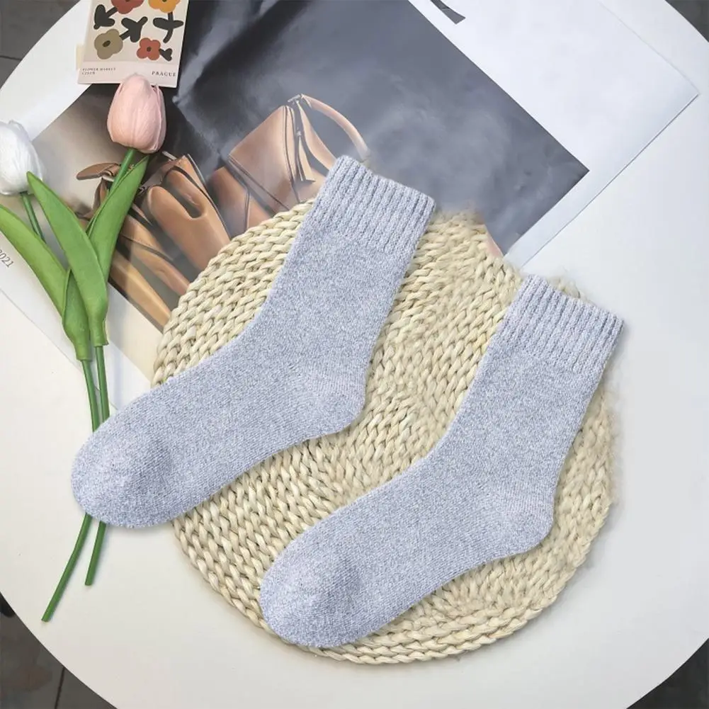 

Elastic Socks Men's Winter Socks Thick Plush Ankle Protection Elastic Anti-slip Knitted Mid-tube Homewear Socks Vertical Stripe