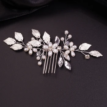 Wedding Silver Rhinestones Crystal Vintage Pearls Leaf Side Hair Comb  Bridal Hair Clips Accessories for Brides and Bridesmaids