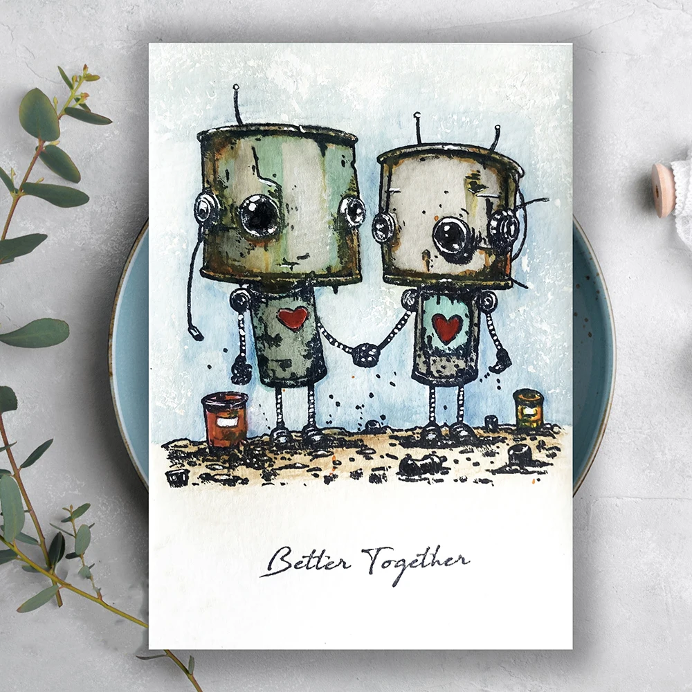 Bot-ology Better Together Clear Stamps for Card Making Transparent Silicone Stamps Robot Rubber Seal for DIY Scrap