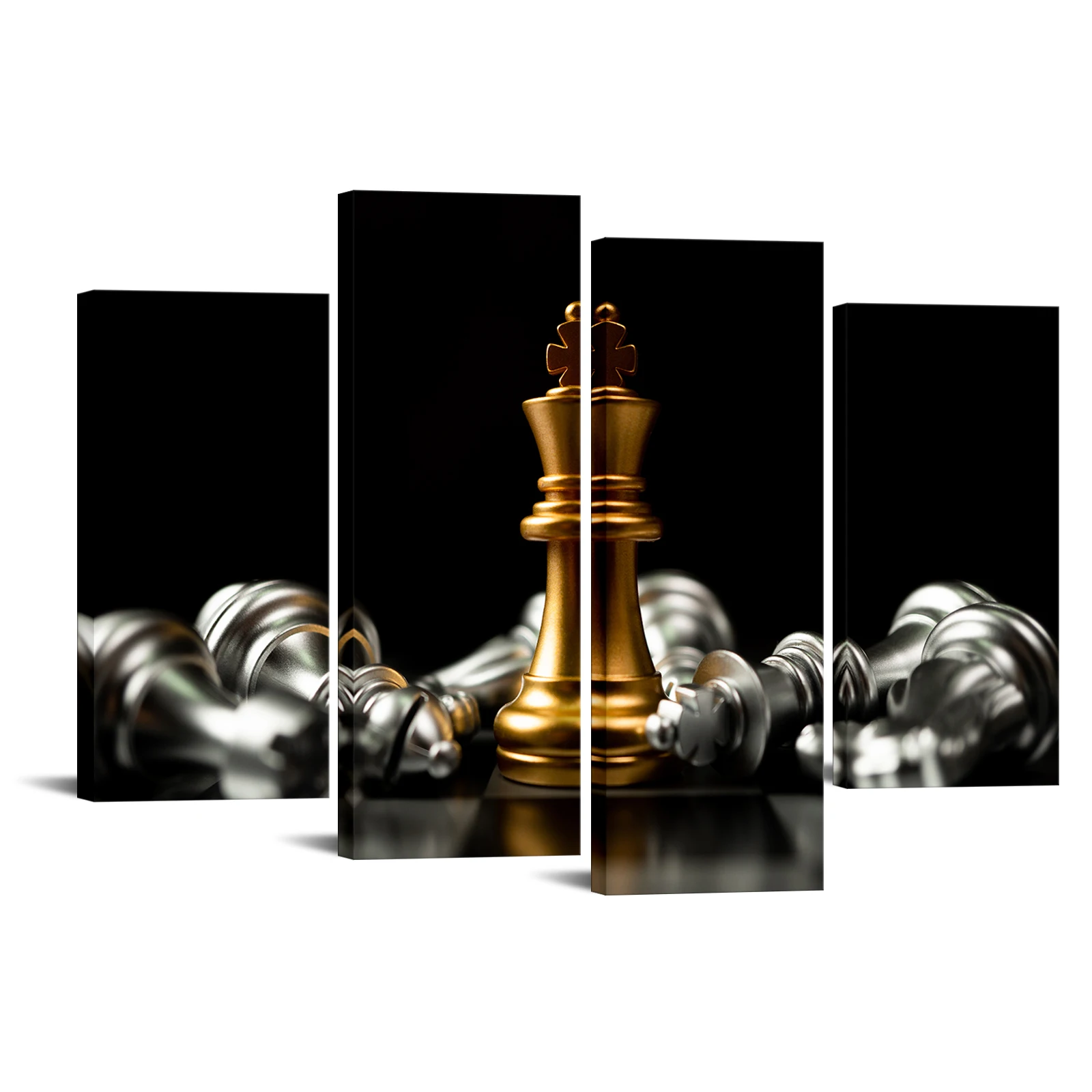 

4 Pieces Gold Silver Chess Wall Art Poster Black Background Print Canvas Art Modern Style Picture Living Room Home Decor