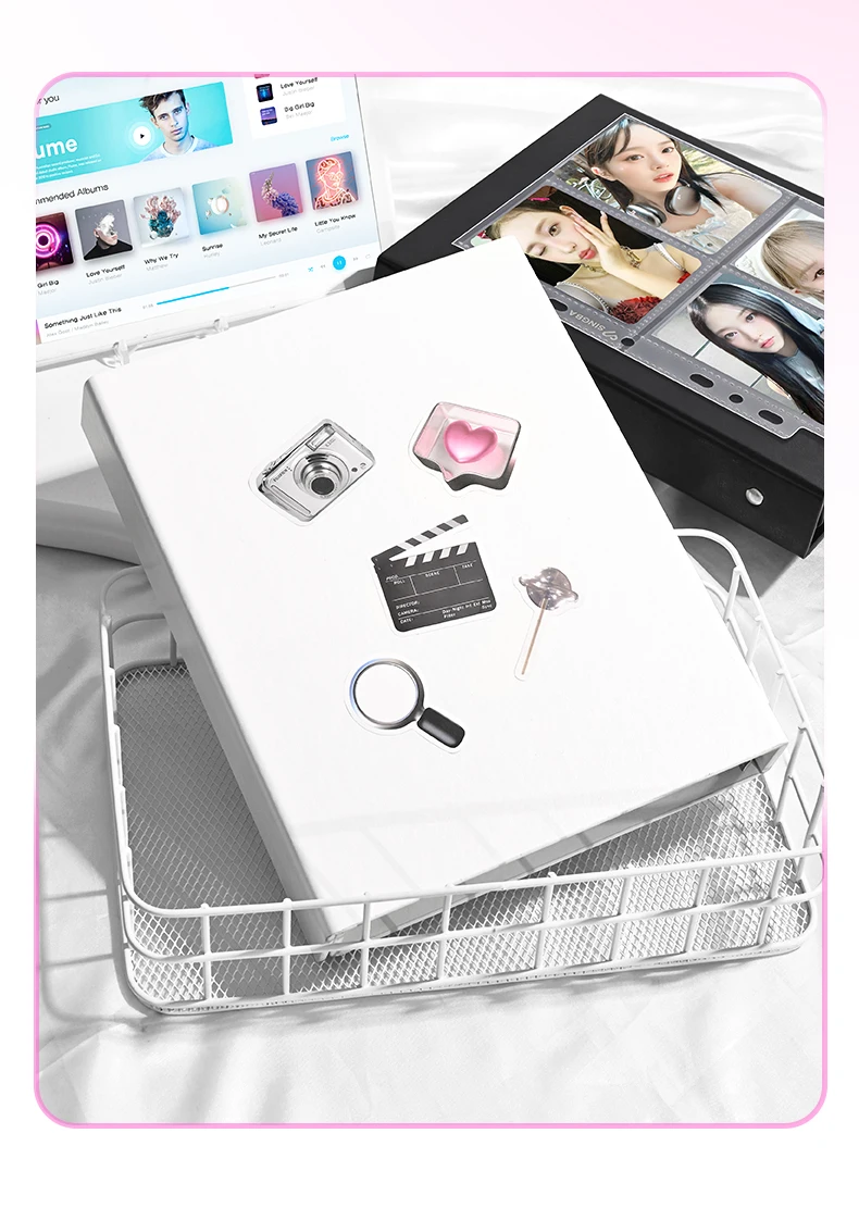 Singba Solid White Photocard Binder Large 4Grid Collect Book Magnetic Buckle 3inch Photo Album Star Chasing Collection Holder card binder