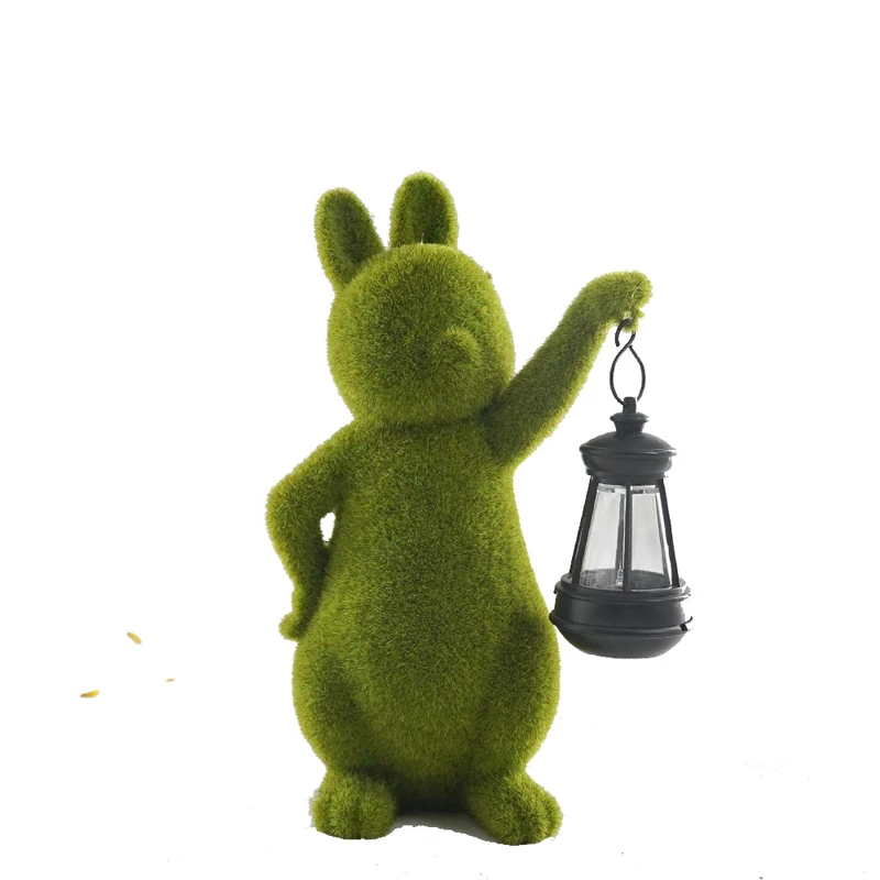 New Chinese Solar Powered Outdoor Courtyard Lights Garden Landscape Lawn Lamp Creative Resin Cute Rabbit Statues Decoration, 1Pc