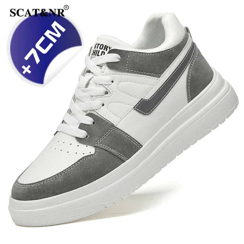 Spring men flats/7cm elevator shoes casual sneakers cow casual leather designer shoes height increase taller comfortable