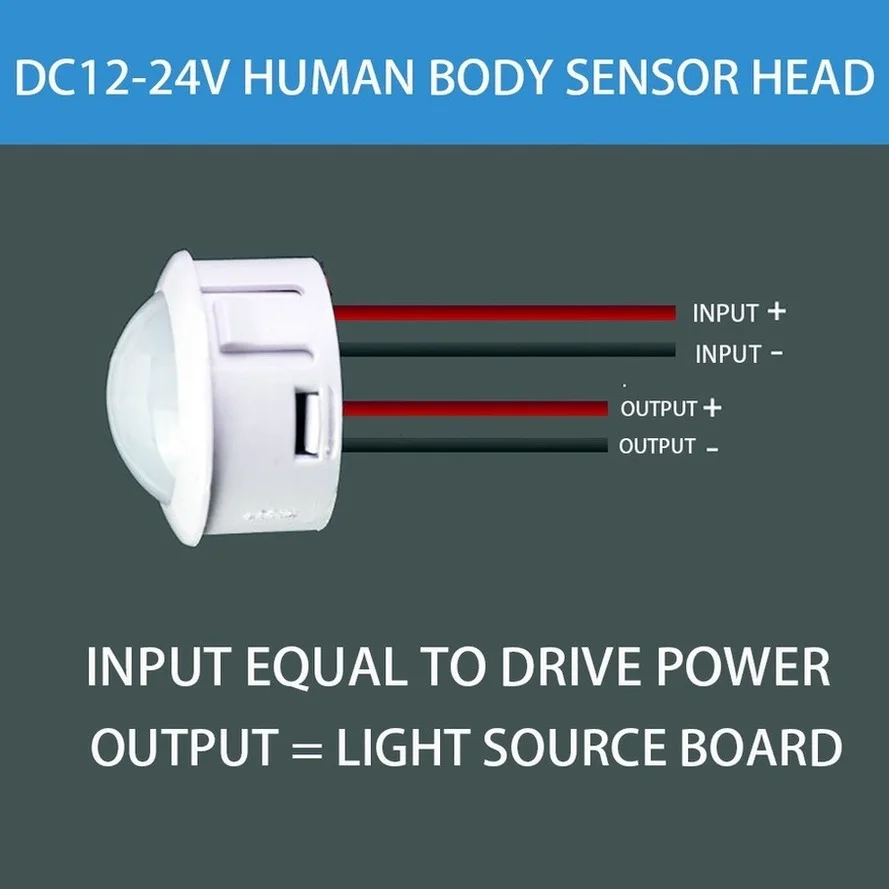 Interruptor de luz con Sensor automático, detector de movimiento PIR infrarrojo, Mini luz nocturna sensible para interiores y exteriores, CC de 12V-24V