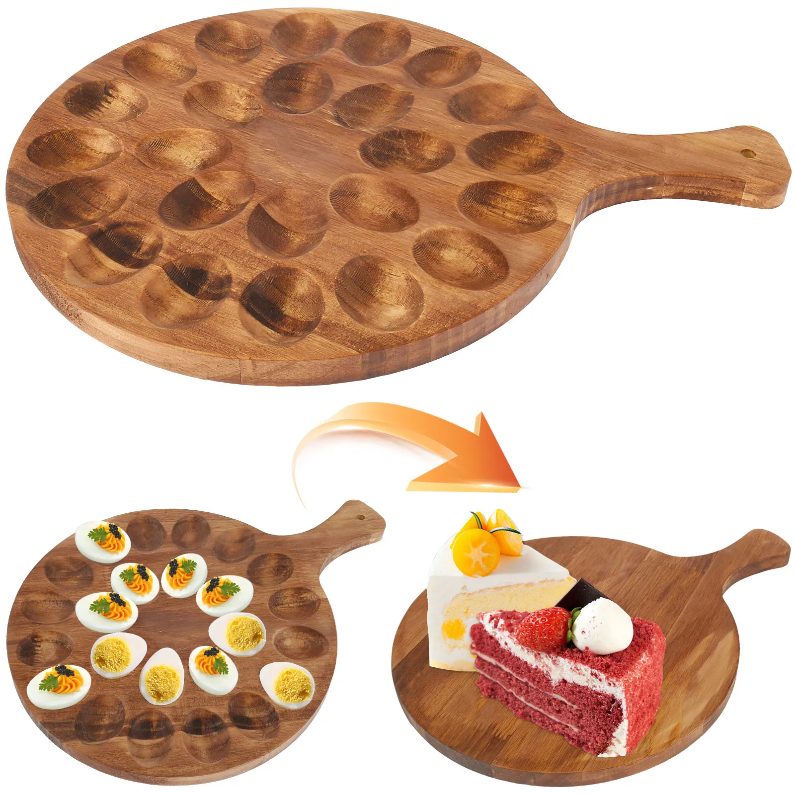 WoodEggHolderStoragePlateEggTray24HoldDeviledEggPlatter