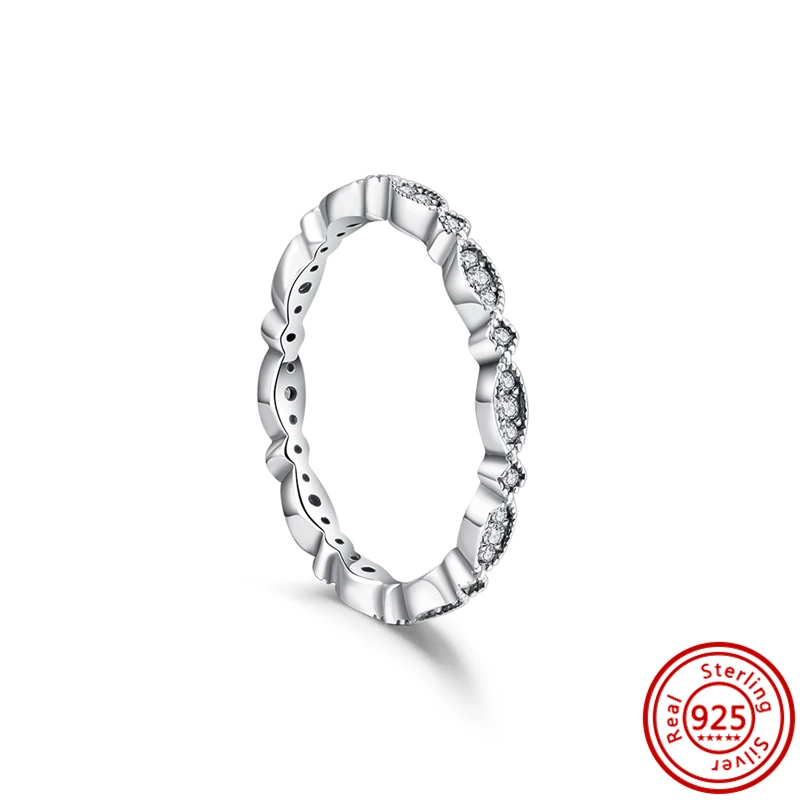 New 925 Sterling Silver Original Ring Pavé Clear Zircon Feather Flower Crown Heart Sparkling Lucky Wedding Rings Pantaro Jewelry 5