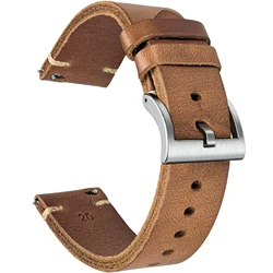 Hemsut Horse Hip Leather Watch Bands - Horween Chromexcel Quick Release Handmade Vintage Strap - 22mm (KHAKY - S - 112)