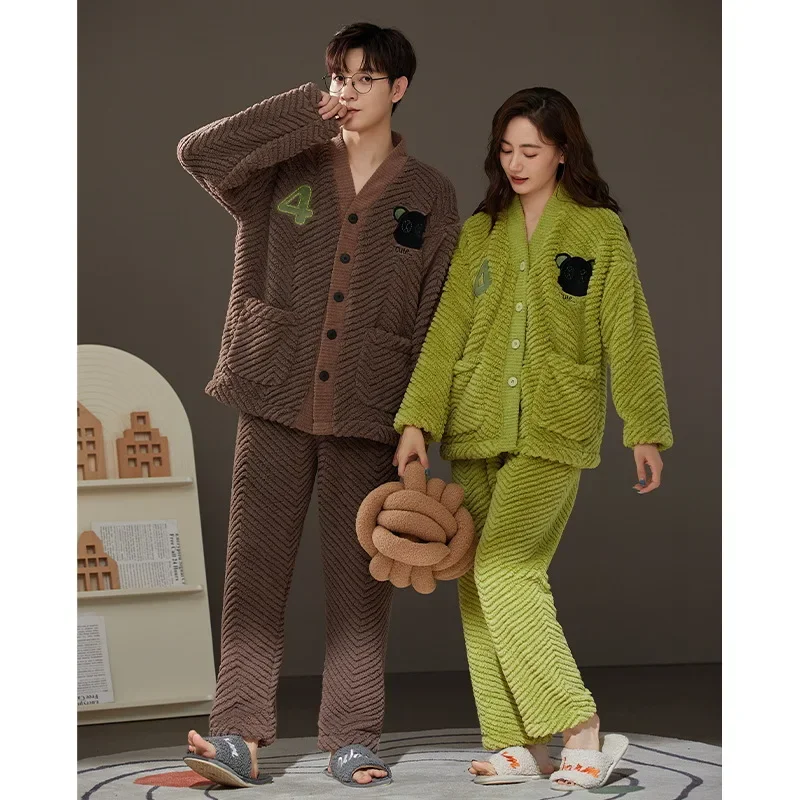Sleepwear Men Pajamas Women Pajama Sets Couple Pajamas Autumn Winter Warm Flannel Big Size Loungewear Nightwear Kawaii Clothing