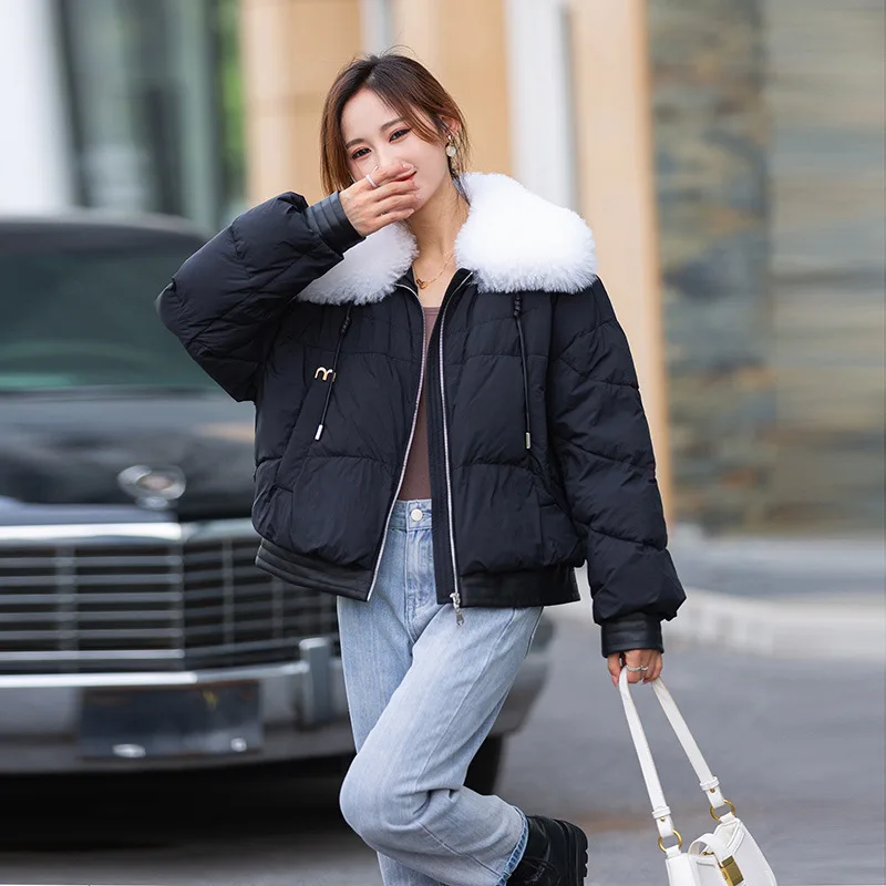 

LTAM 2022 FW NEW FASHION LEATHER FUR WIHTE DUCK DOWN WOMENS COATS