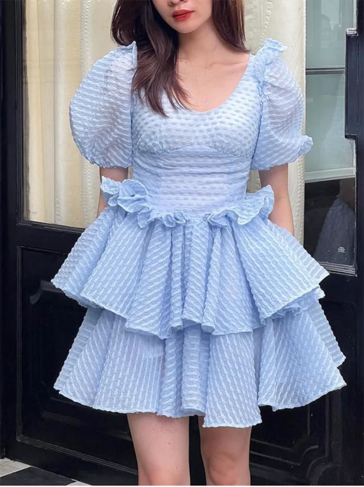 

Элегантное шикарное мини-платье GypsyLady в несколько рядов, синее, белое летнее женское платье с оборками и пышными рукавами, сексуальное женское платье с открытой спиной, платья