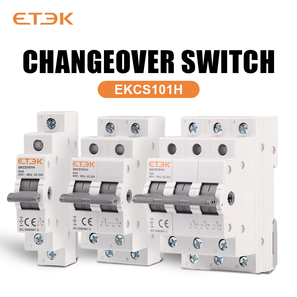 ETEK Din Rail MTS Dual Power Manual Transfer Switch Modular Changeover Switch Interlock Circuit Breaker 1P 2P 4P 40A 230V EKCS101