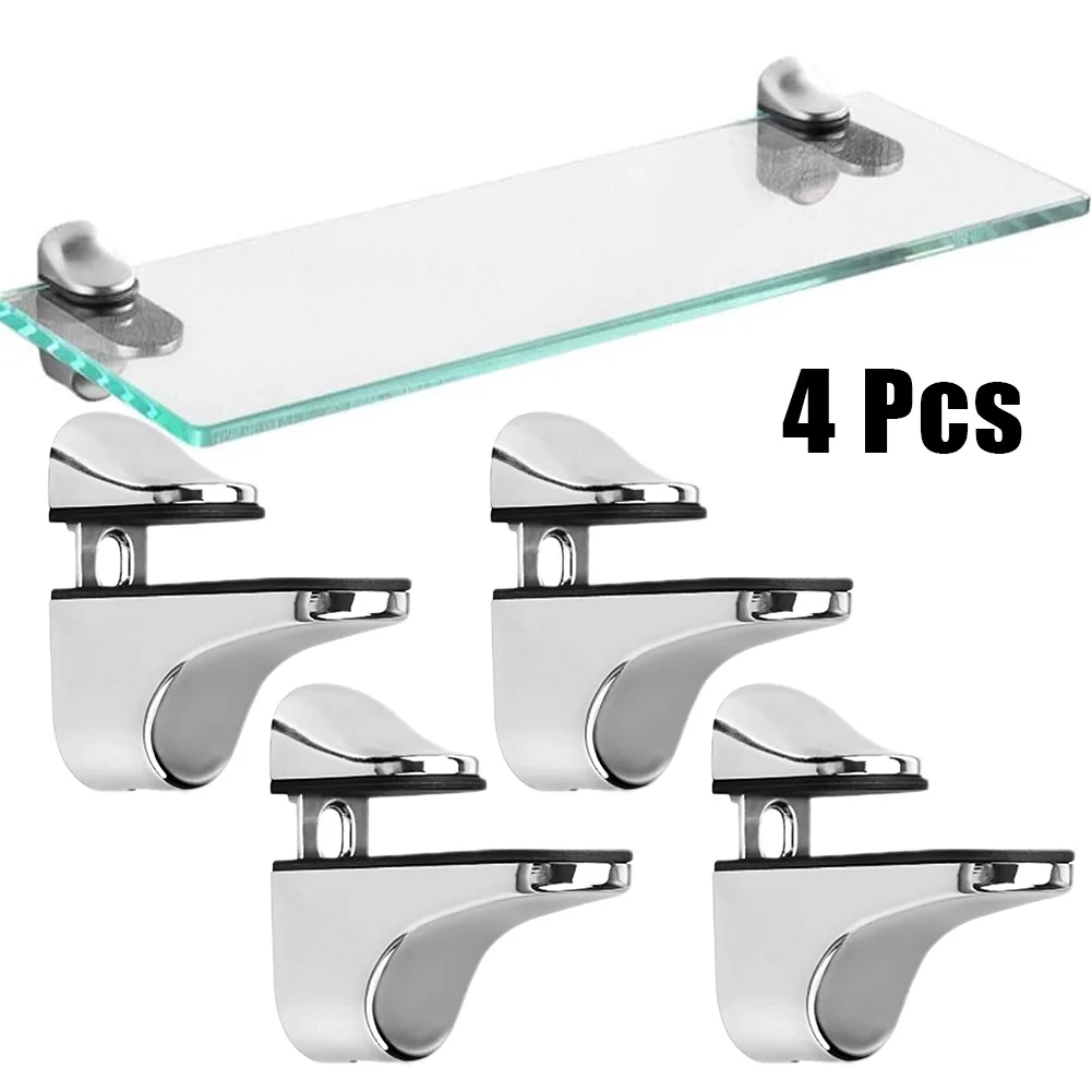 

4Pcs Glass Clamp Adjustable Zinc Alloy Glass Clip Shelf Clamp Holder Flat Back Mount Holder For Partition Board Desk