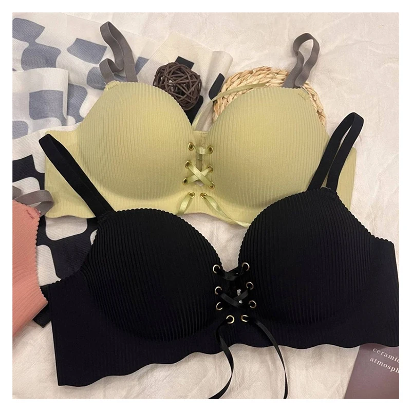 

Push Up Bras for Women Lingerie Small Breasts Gathers With Drawstring Straps No Steel Rings Sexy Bra Female Seamless Bralette