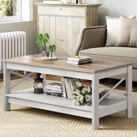 Table 2-Tier Wood Center Table with Storage Shelf for Living Room, Gray, 39.7" 2