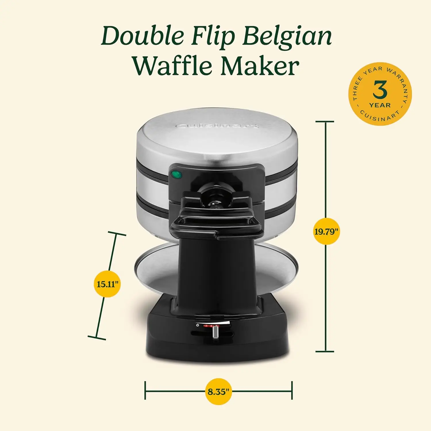WAF-F40 Double Flip Belgian Waffle Maker, 1400 watts, New Black/Stainless 6
