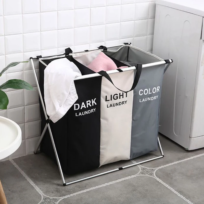 

Foldable Laundry Basket Three Grids Waterproof Organizer Basket Home Large Dirty Clothes Toy Laundry Hamper