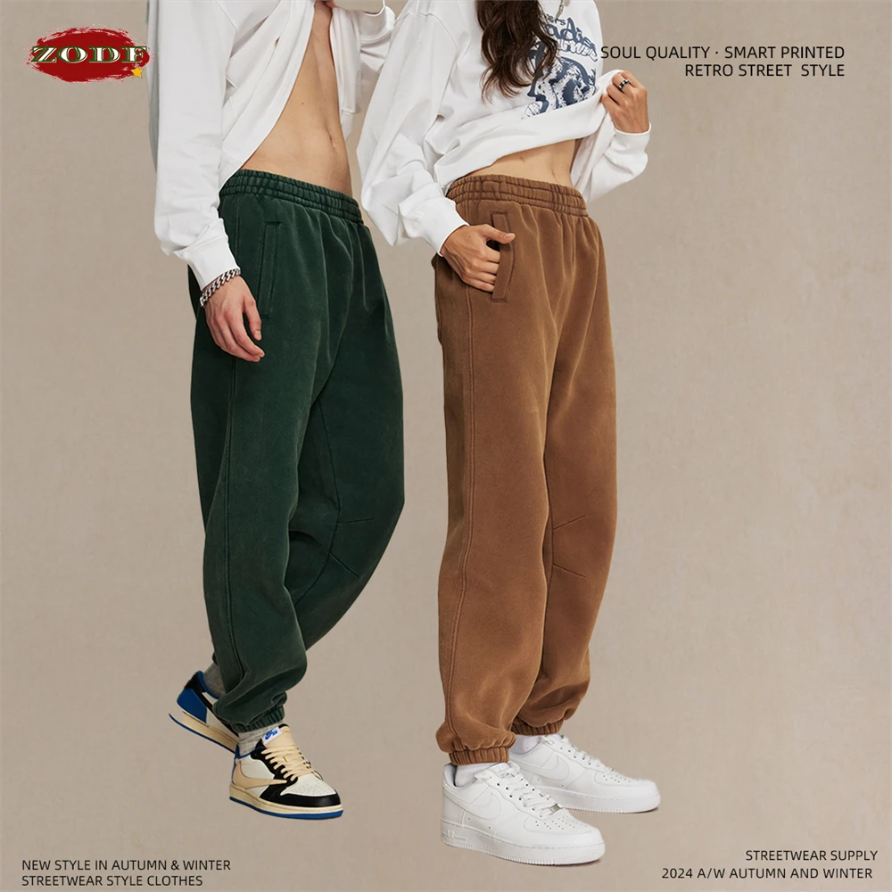 ZODF Retro Winter Men 360gsm Batik Washed Fleece Sweatpants Women Unisex Loose Drawstring Warm Joggers Pants Streetwears HY0714 3