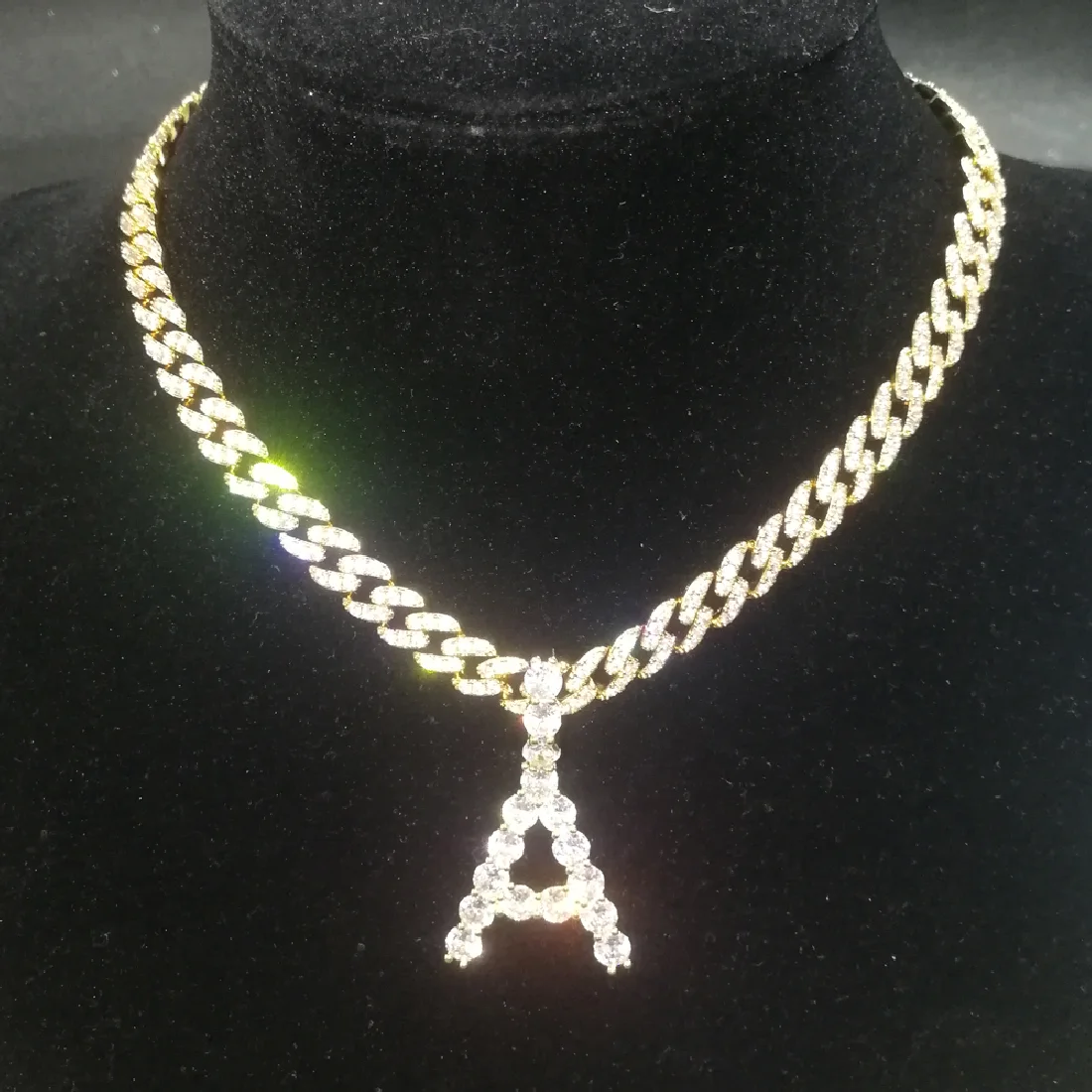 

Women 9MM CZ Cuban Chain With CZ Letters Brass Jewelry Party Gift CN234+BC003