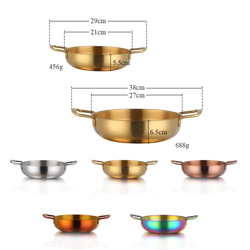Stainless Steel Korean-Style Seafood Double-Handled Pot, Flat-Bottomed for Home Use, Mini Double, Golden, Compact Soup cookware