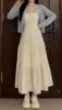 French Lace Strap Dress Women Slimming Pure Sweet Milk Style White Waist Cinched Long Dress Original Version with Inner