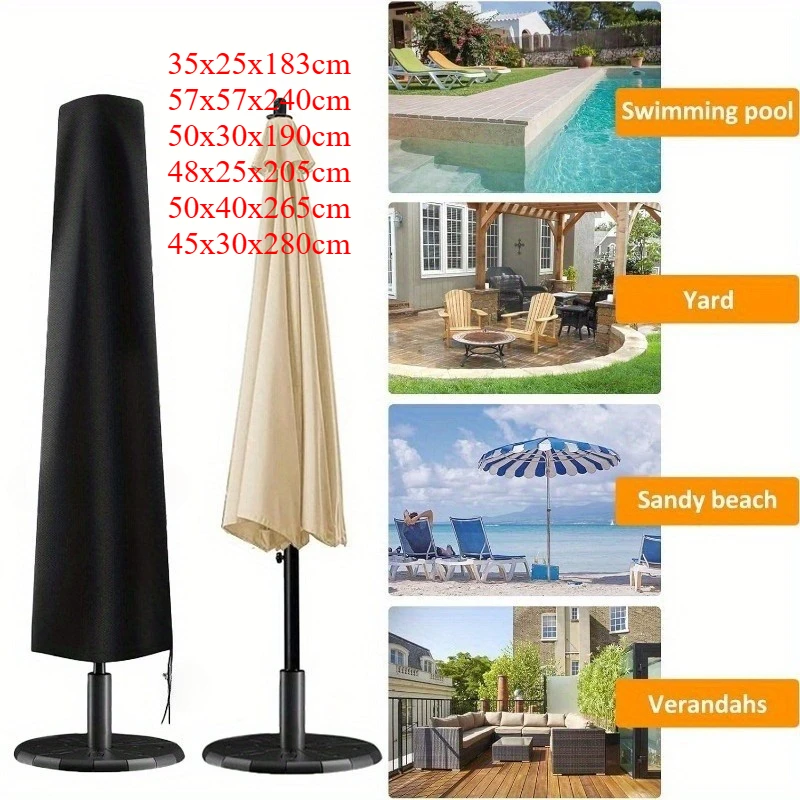 Waterproof Black Windproof UV Resistant Patio Umbrella Cover with Zip