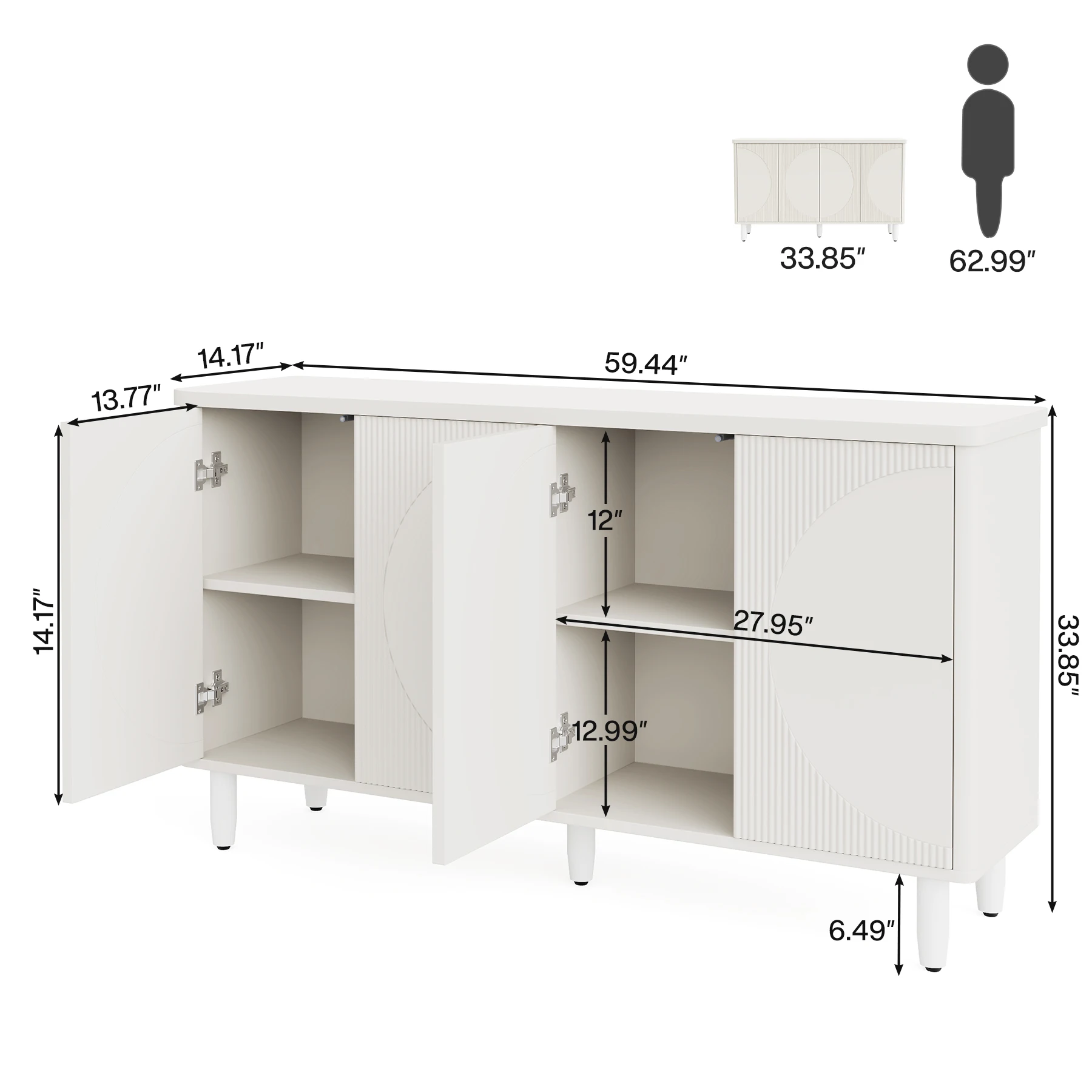 Tribesigns Buffet Cabinet Sideboard with Storage, 59.4-Inch White Storage Cabinet Modern Sideboard Buffet Table with Doors 6
