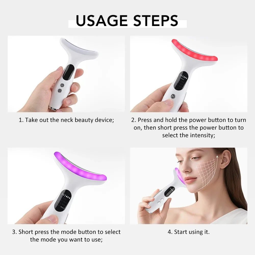 Portable 7 in 1 Neck Face Beauty Device Microcurrent Vibration Facial Massager for Improve Neck Line Anti Aging Skin Care Tool