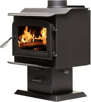 Pedestal Wood Burning Stove, Heats 1,200 Sq. Ft., EPA Certified, AW1120E-P, Black