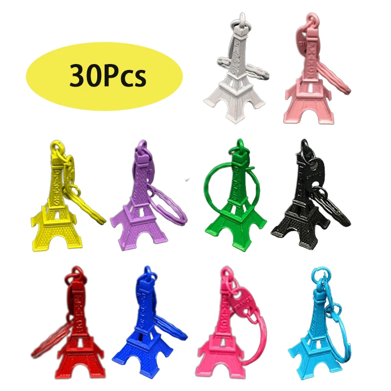 30pcs Colorful Metal Keychain Paris Eiffel Tower Model Keyring For Creative Birthday Gift Decoration