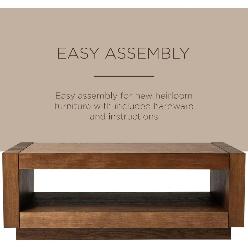 Artemis Large 2 Tier Contemporary Rectangle Wooden Center Coffee Table with Shelf Storage for Living Room in Refined 4