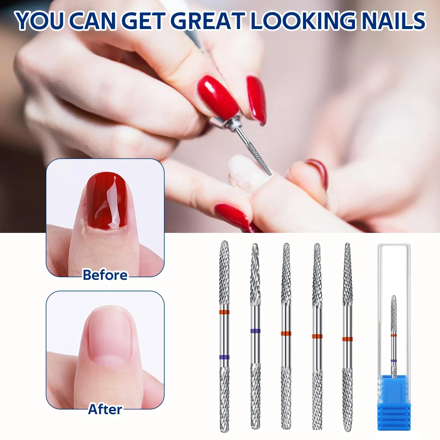 1PCS Double Side Tungsten Blue Red Carbide Nail Drill Bit Electric Nail Mills Cutter for Manicure Gel Polish Remover Files