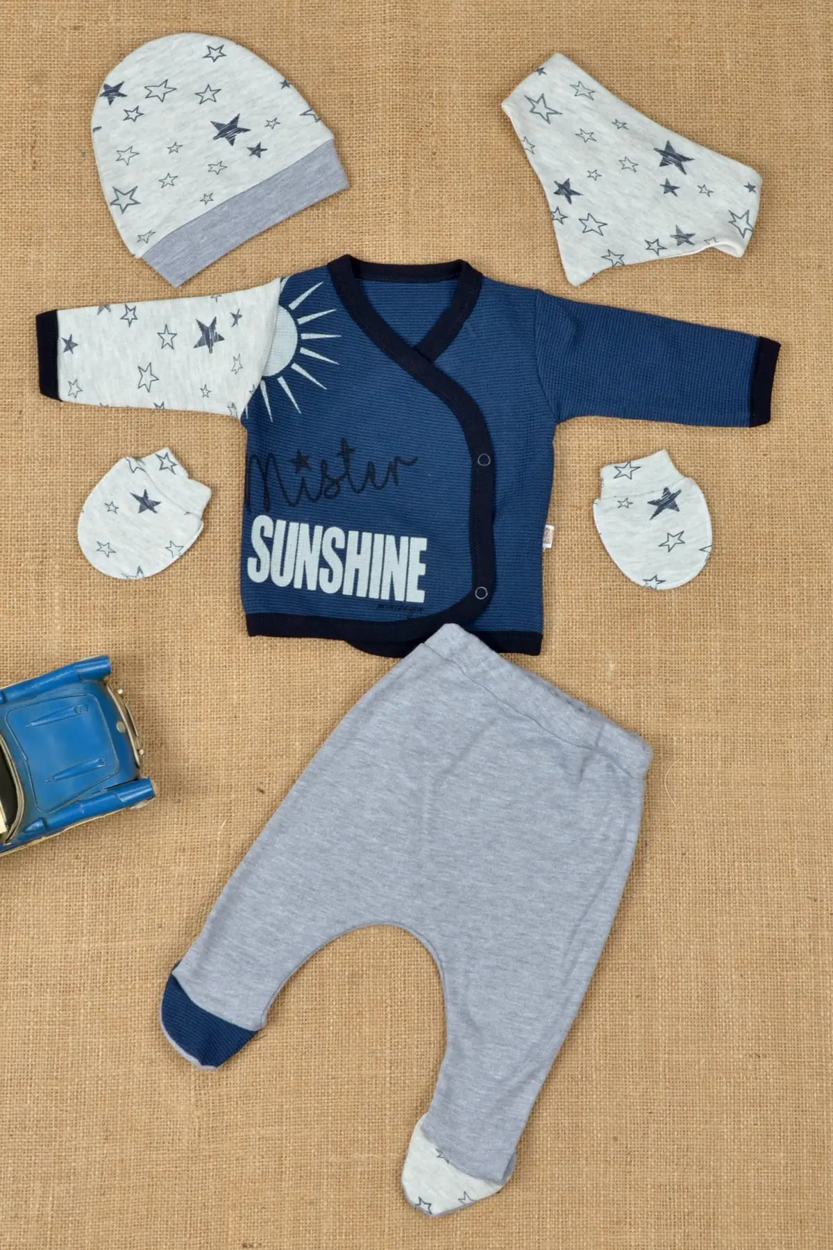 

100% Cotton, Mister Sunshine, Plain And Stylish, 5 Piece Newborn Set & Hospital Exit 0-3 Months Navy Blue Exits Baby