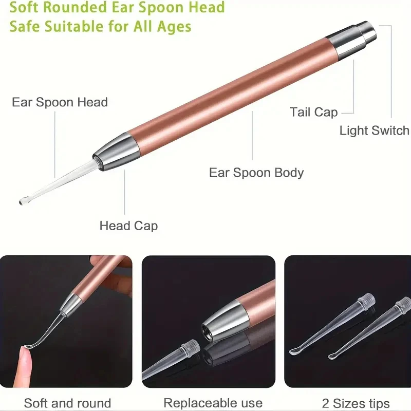 Luminous Ear Scoop, Stainless Steel Ear Scoop with Light, Luminous Ear Cleaner, Visual Ear Picking Tool 3